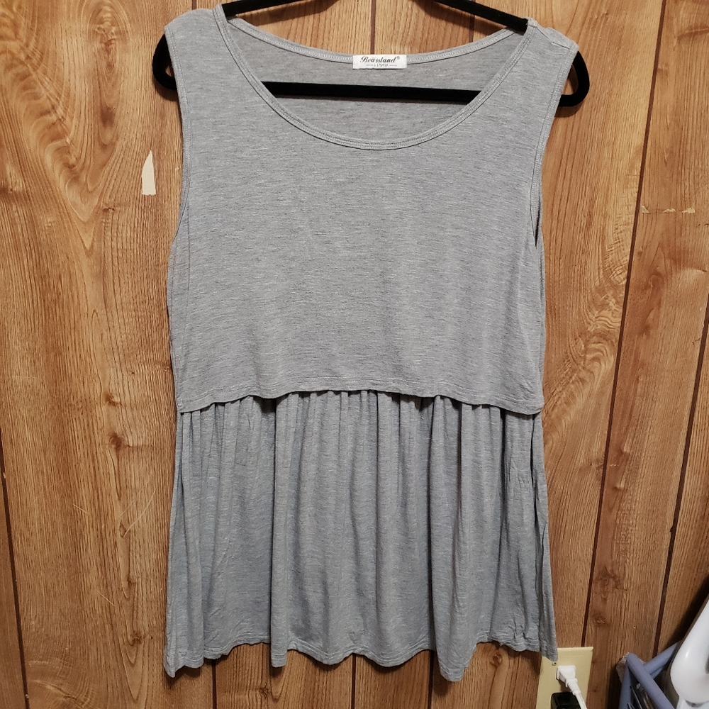 Bearsland Maternity Nursing Tank Top Size Lg Gray Layered Look Layering Piece